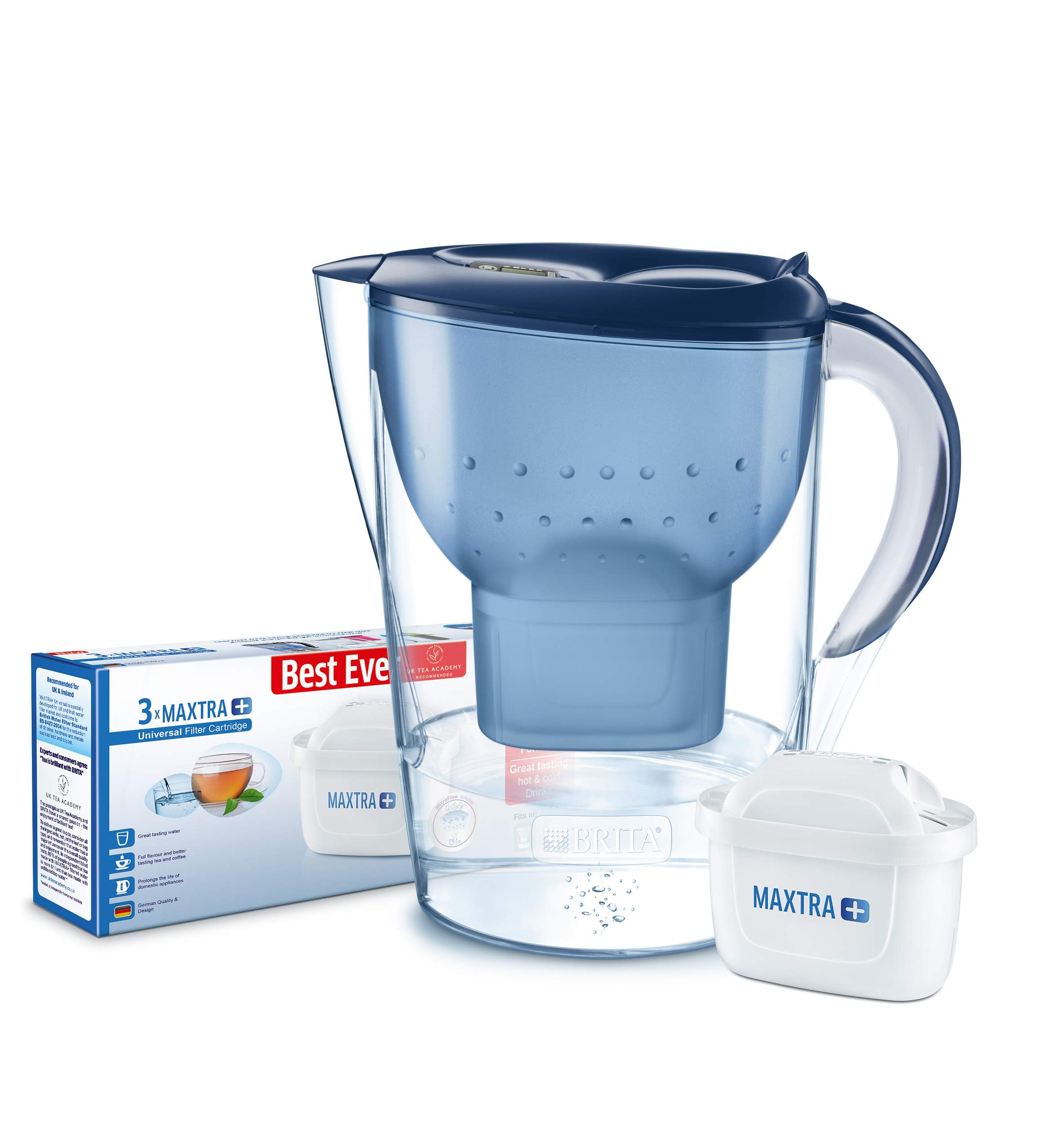 BRITA Marella Water Filter Jug 3.5 L Water Cleaner Pitcher Includes 3  MAXTRA+ Filter Cartridge Purification Filter Blue Colour