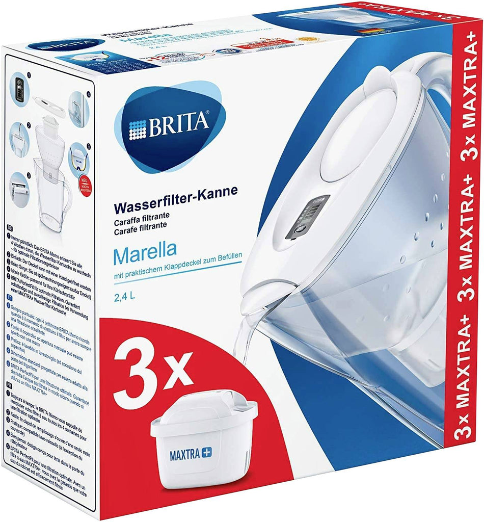 BRITA MARELLA WATER FILTER JUG STARTER PACK WITH 3 MAXTRA+CARTRIDGES - Khubchands